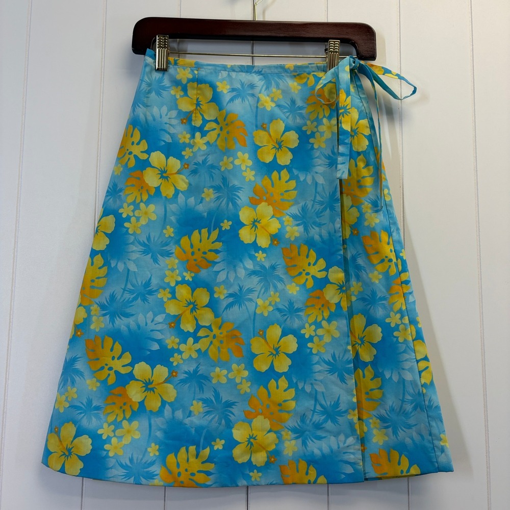 Handmade Hawaiian Wrap Skirt Women Size Small Tropical Hibiscus Floral Retro